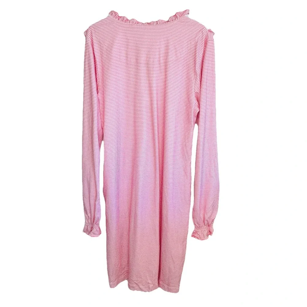 Dondolo‎ Rosina Pima Cotton Nightgown XXL Cottage Striped Pink Ruffle Midi NEW
